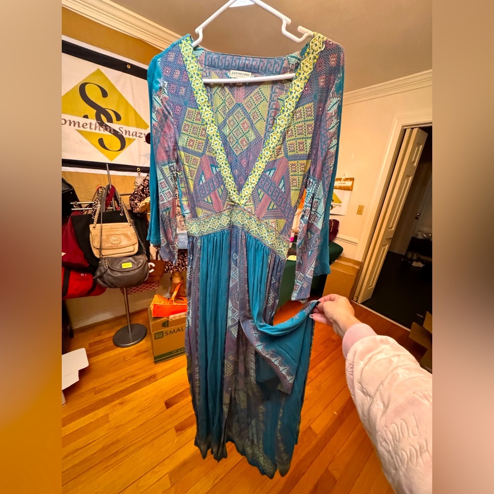Zimmermann Teal and Lime Long Sleeve Dress